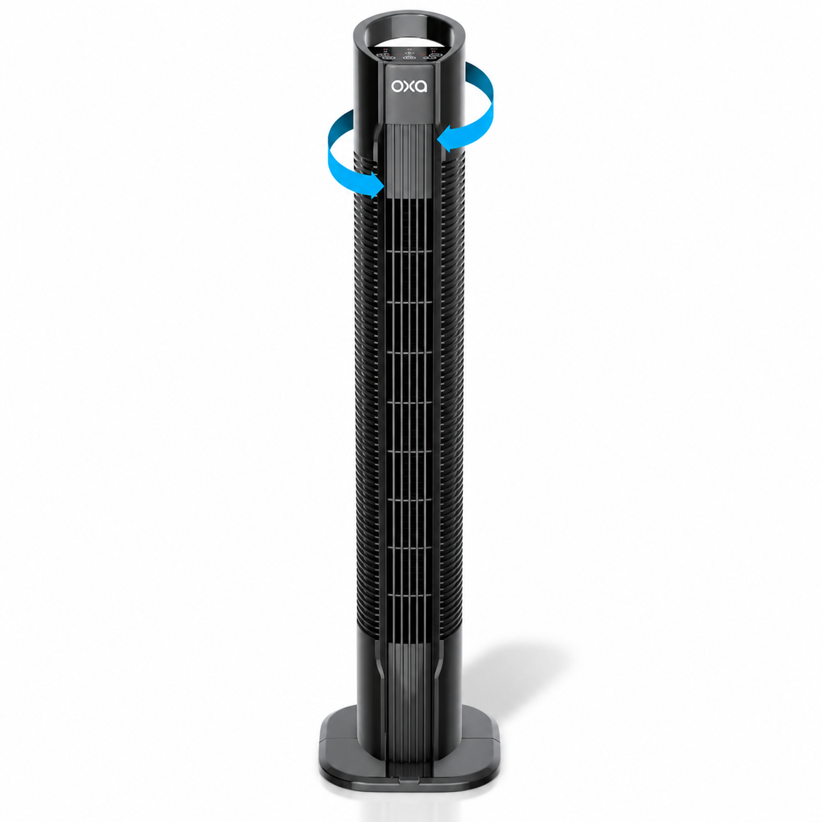 Oxa Tower Fan front view showing side-to-side oscillation